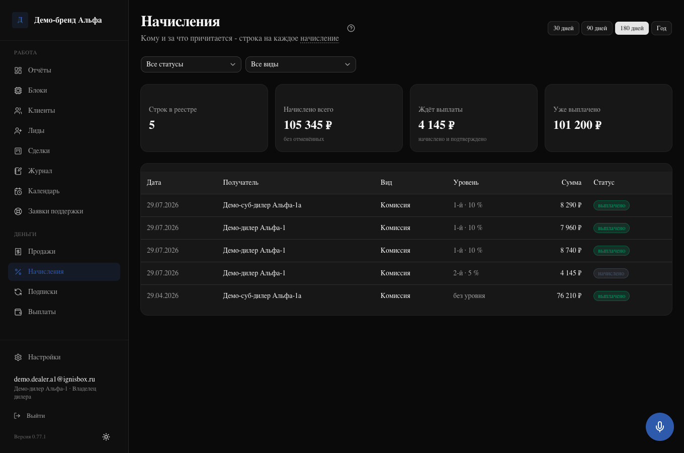 Реестр начислений